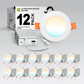 ASD 12 Pack LED Recessed Lighting 4 Inch, 5 CCT 2700K-5000K CRI90+, 9W 75W Eqv, IC Rated Ultra Thin Triac Dimmable Ceiling Lights, Canless Wafer Downlight, Round Slim Panel Light, ETL ES T24, White