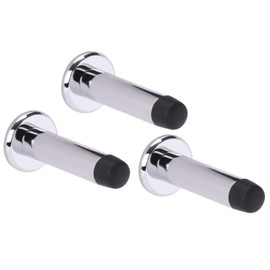HANDLEZONE® 3 Pack 75mm / 3 inch Projecting Skirting Or Wall Mounted Door Stop, Concealed Fixing, Rubber Buffer Stopper - Polished Chrome