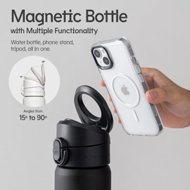 RHINOSHIELD AquaStand Magnetic Bottle, 800ml | Tritan Water Bottle with Straw, MagSafe Handle, Sports Bottle, Adjustable Angle, Smartphone Stand, Leak Proof, Lightweight, Crystal Clear