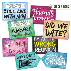Plastic Photo Booth Prop Signs - Set of 8 Phrases - REUNION Mix - High School or College Class Reunions