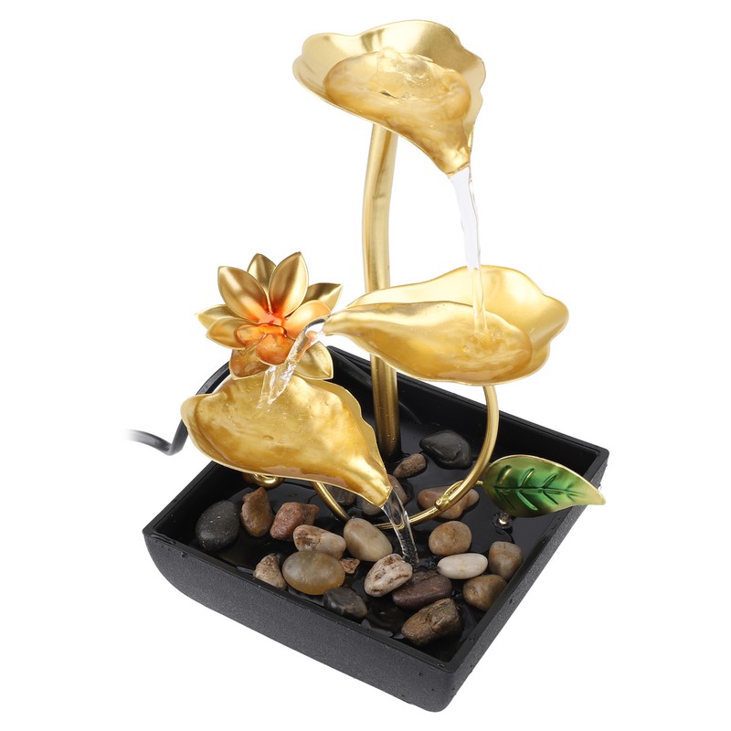 Tabletop Waterfall Fountain 3 Tier Lotus Leaf LED Light Circulating