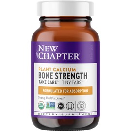 New Chapter Calcium Supplement - Bone Strength Tiny Tabs Organic Red Algae Calcium - with Vitamin D3+K2 + Magnesium, 70+ Trace Minerals for Bone Health, Gluten Free, Easy to Swallow - 120 ct