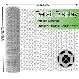 White Plastic Chicken Wire Fencing Mesh,15.7in x 65.6ft Garden Fence Animal Barrier Fence,Upgraded Protective Leak Proof Netting for Poultry Chicken,Dogs,Rabbits,Snake Barriers