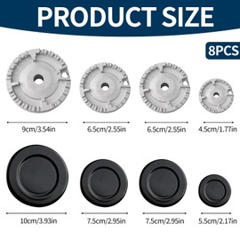 Gas Hob Covers for 4 Burner Gas Cookers, 8Pcs Cooker Hat Set 55mm 75mm 100mm Gas Hob Cover for Sabaf Gas Stove Range Parts Accessories