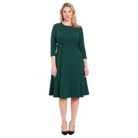 London Times Women's Dresses Crepe Fit and Flare Midi with Waist Button Detail, Emerald Delight, 12