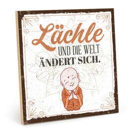 TypeStoff HS-00635 Wooden Sign with Saying "LÄCHLE UND DIE WELT ÄNDERT SICH" - Vintage Look with Quote as Gift and Decoration