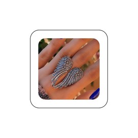 Vacaonio Punk Large Angel Wing Finger Ring Angel Wing Rings Silver Wing Ring Metal Wing Knuckle Ring Angel Ring Adjustable Open Ring Jewelry for Women