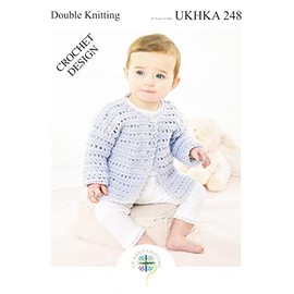 Double Knit Crochet Pattern for Baby Short or Long Sleeve Cardigan & Waistcoat (UKHKA 248), 12'' - 20''