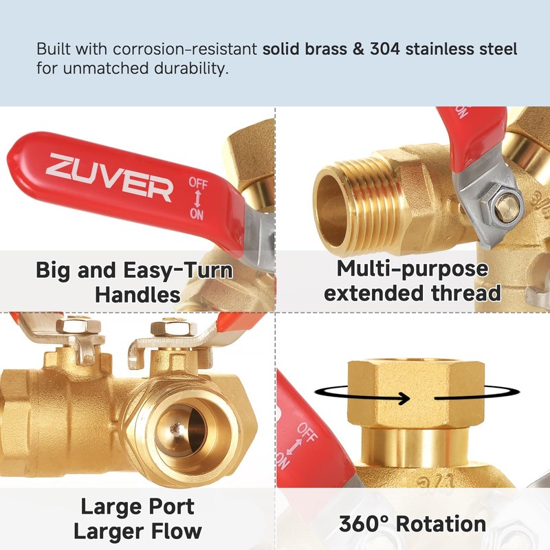 ZUVER Garden Hose Splitter 2-Way Heavy Duty Solid Brass Y