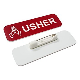 Usher 1 x 3" Name Tag/Badge, Red, Praying Hands (3 Pack)