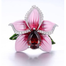 HUKQBUNX 925 Sterling Silver Women's Rose Set Diamond Chalcedony Agate Horse Eye Pink Oil Drop Cubic Zircon Ring Wedding Engagement Birthday Party Ring Size 6-10 (Size 9)