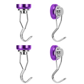 Ant Mag Swivel Magnetic Hooks 50lbs Heavy Duty Grill Magnet Hooks 4 Pack with Scratch Proof Stickers Great for Home Refrigerator Kitchen Store Grill BBQ Office Warehouse (Purple)