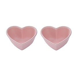 CHOOLD Ceramic Heart-Shaped Pudding Bowls with Beads Edge, Set of 2, Pink
