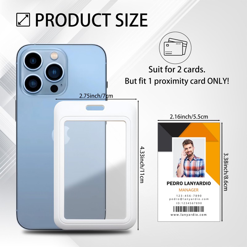 Lanyardio 1 Pack Sliding Vertical ID Badge Holder Hard White