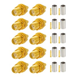 POBADY 10pcs SMA Connector SMA Female Bulkhead Crimp Connector for RG58 RG142 RG400 VLMR195 RF Coaxial Cable