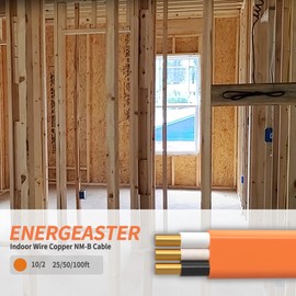 Energeaster 10/2 NM-B Wire,with Ground Indoor Electrical Copper Wire，10 Gauge Wire 2 Conductor Non-Metallic Sheathed Copper Cable(50FT Orange)