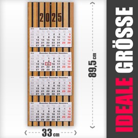 4 Month Calendar 2025 Wall Calendar with Date Slider - 33 x 89.5 cm for Optimal Planning, Wall Planner Four Months Overview, Office Calendar, 4 Month Calendar, KW Weeks, Holidays, Motif: Wooden Panels