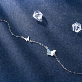 Viwind Women's 925 Sterling Silver Butterfly Bracelet Sparkling Cubic Zirconia Bracelets Adjustable Charm Bracelet for Women with Gift Box, with Jewellery Gift Box, 20 inches, Sterling Silver