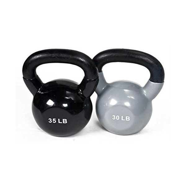 JFIT Kettlebell Weights Vinyl Coated Solid Cast Iron, 30 LB, Gray