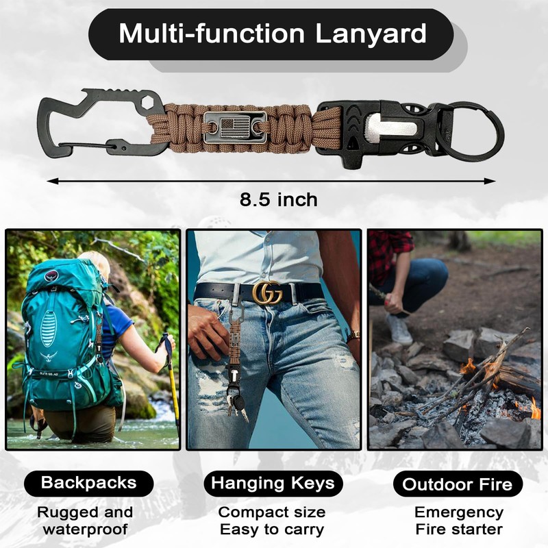 DDOUT Heavy Duty Paracord Badge Lanyard and Keychain with USA