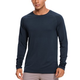 CRZ YOGA Mens Seamless Long Sleeve Tee Shirts Moisture Wicking Workout Athletic Running Shirts Breathable Gym Tops True Navy Heather Large