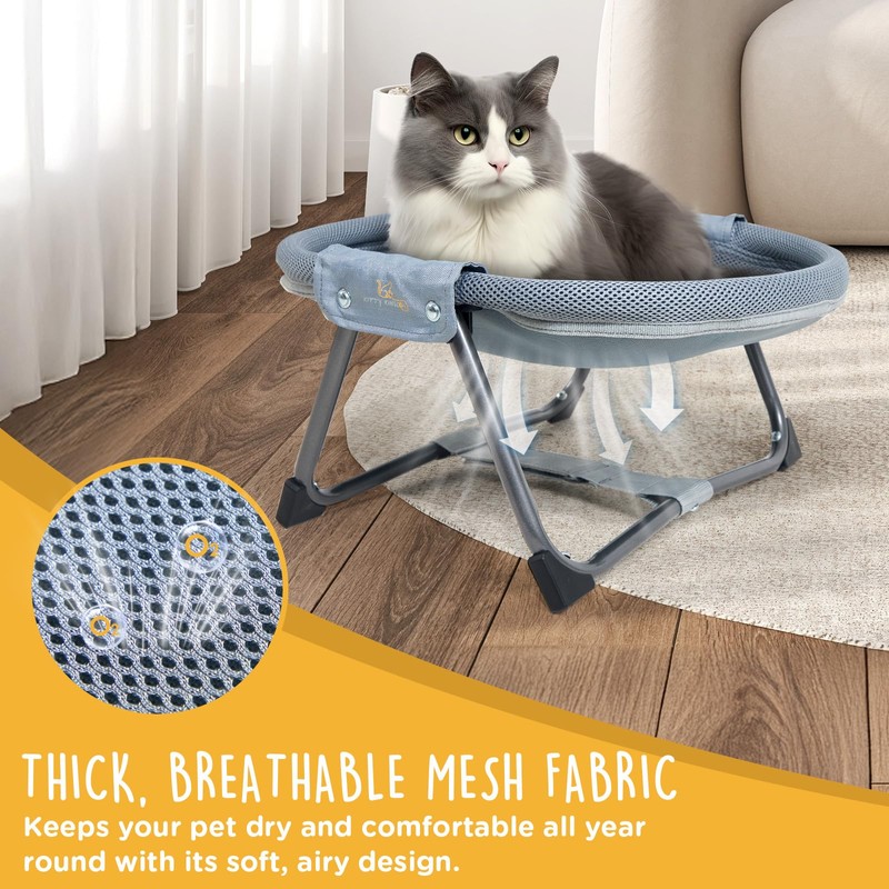 KITTY KINGDOM Elevated Cat Hammock Bed, Foldable No-Assembly Cat Bed