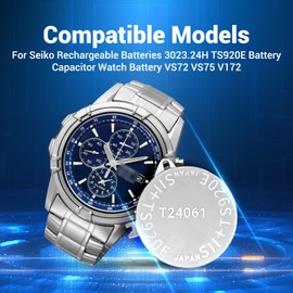 PFHL 3023.24H Battery, (2025 New) TS920E Rechargeable Battery for Seiko 3023.24H V172, V174, V175, V176, VS72, VS75 Capacitor Watch Batteries