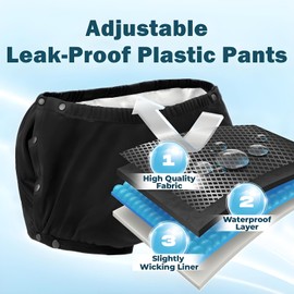 Adult Diaper Covers Waterproof, Reusable Plastic Rubber Pants for Incontinence, Leak Proof Protective Underwear Adjustable (XL)