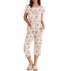 Ekouaer Womens Pajama Set Short Sleeve Sleepwear Pleated Floral Pjs