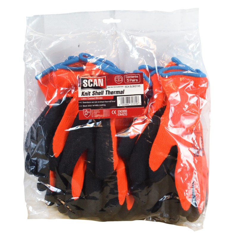 Scan SCAGLOKSTH5 Knitshell Thermal Latex Coated Gloves - Orange -