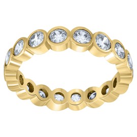 925 Sterling Silver Yellow tone Womens Round CZ Single Row Stackable Eternity Engagement Ring 4mm Si - Eternity Ring for Women