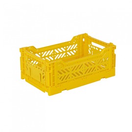 Ay-Kasa Folding Crate, Sturdy Folding Box, Plastic, Stackable, Yellow, Mini (27 x 17 x 11 cm)