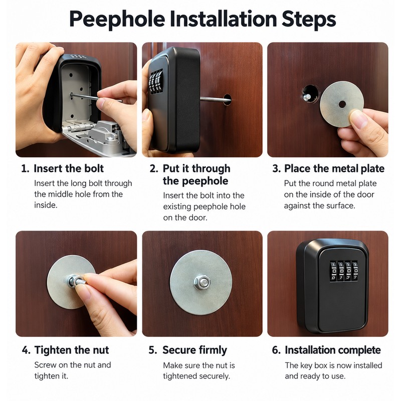 4-Digit Combination Key Lock Box for Door – Easy Peephole