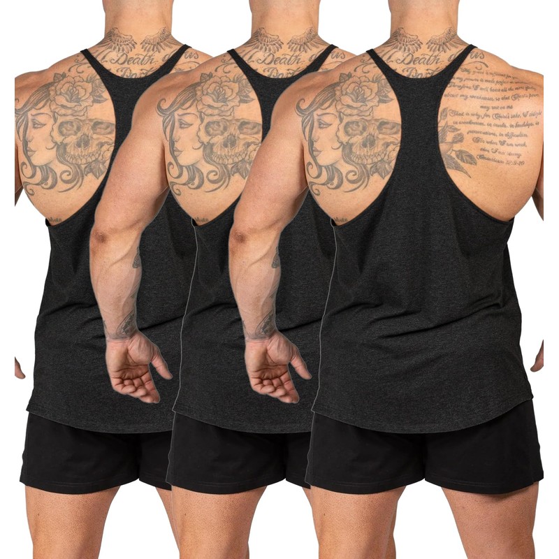 Muhshoiy 3 Pack Mens Stringer Bodybuilding Tank Tops Low Cut