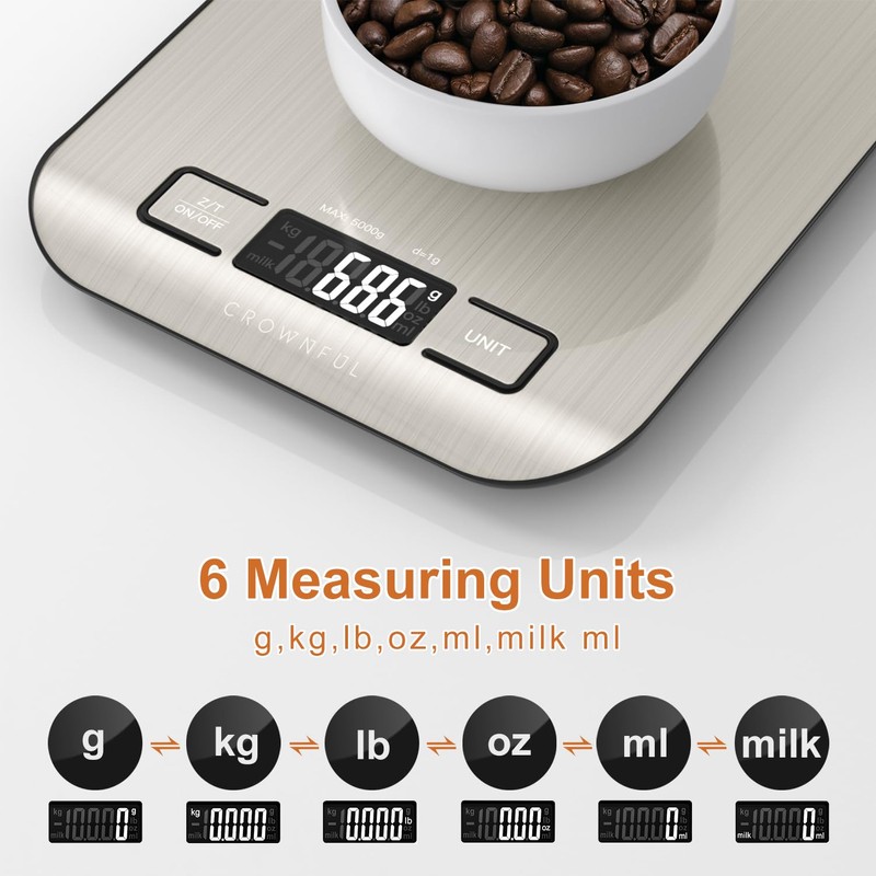 CROWNFUL Food Scale, 11 lb Digital Kitchen Scales with Built-in