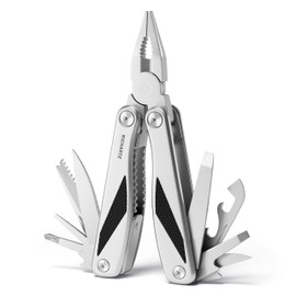 RICHARTZ Grip Tool | Multitool with 10 Functions Including Pliers & All-Purpose Blade | Stainless Steel Handles with Black Plastic Inserts | Securely Lockable Multitool Tool Including Belt Bag