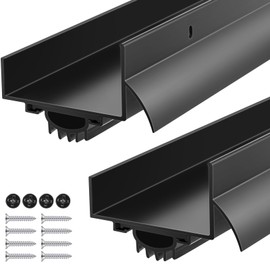 MorningRo 2 Pcs 1-3/4" x 36" U Shaped Aluminum Door Sweep for Bottom of Door with Drip Cap Screw-on Metal Weather Stripping Seal Draft Stopper Threshold for Exterior Front Doors (Black)