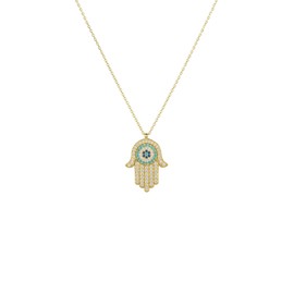 LATELITA Hamsa Hand Evil Eye Pendant Necklace 18ct Gold Plated Sterling Silver Lab Created Round Cubic Zirconia White Cubic Zirconia Blue Evil Eyes & Hamsa Hand