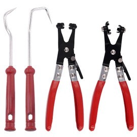 Cimeton 4Pcs Hose Clamp Pliers Set Including 2Pcs Cross Slotted and Flat Band Hose Clamp Pliers and 2Pcs Hose Removal Hooks Set for Hose Installations