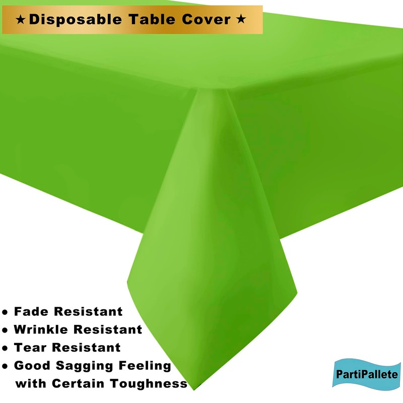 PartiPallete 3-Pack Premium Plastic Light Lime Green Tablecloth Disposable 54"