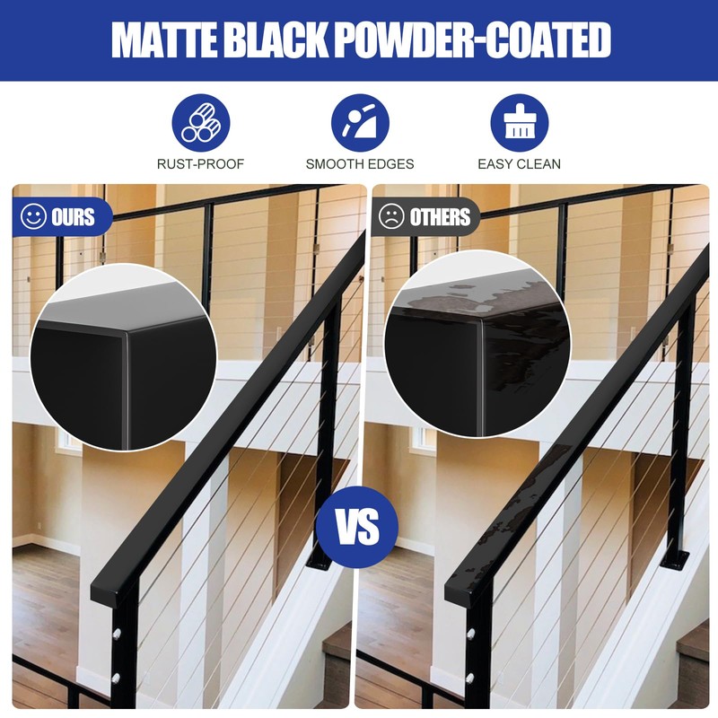 Gyykzz 4FT Stainless Steel 304 Handrail Black 2Pack, Rectangular Handrail