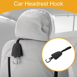 Partuto 1 Pcs Universal Car Seat Headrest Hook for Most Car, SUV, Truck Car Seat Back Organizer Hooks Sturdy Faux Leather Metal Black 10.63"x2.6"
