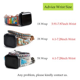 NUZUJX 3 Wrap Handmade Beaded Boho Watch Bracelet Band Compatible with Watch 38mm/40mm/41mm/42mm/44mm/45mm-Watch Strap for Iwatch Series 8/7/6/5/4/3/2/1/SE