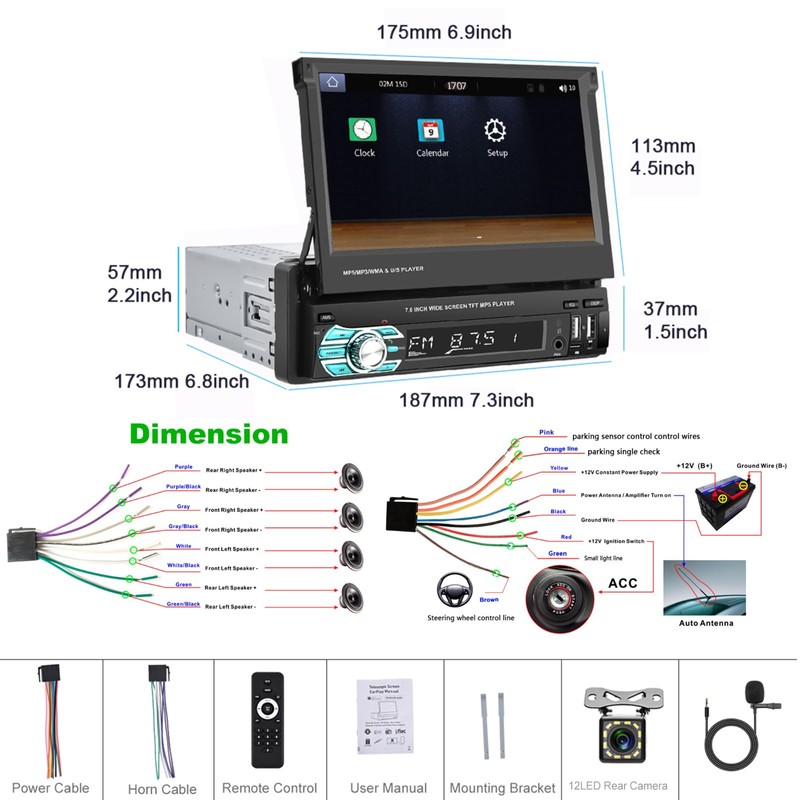 Single Din Wireless Carplay Car Stereo with Bluetooth, Rimoody 7