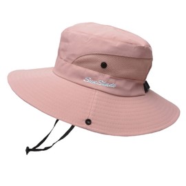 QUINTRA Summer Sun Hat Women Wide Brim Outdoor Protective Hat Foldable Ponytail Bucket Cap Beach Fishing Hiking Travel Survival Gear, pink, One Size