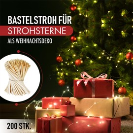 BEESI 200 Pieces Straw Star Straws Craft Nature Christmas Decoration with Kids Craft Supplies for Christmas Straws, 20cm Long Straw