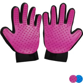 Zenify Pet Hair Remover Dog Grooming Glove Cat Brush Fur Removal Groomer Supplies for Short Haired Cats Puppy Dogs Horses Rabbits Massager Silicon Deshedding Mitt Efficient Gift (Pink 2 Pack)