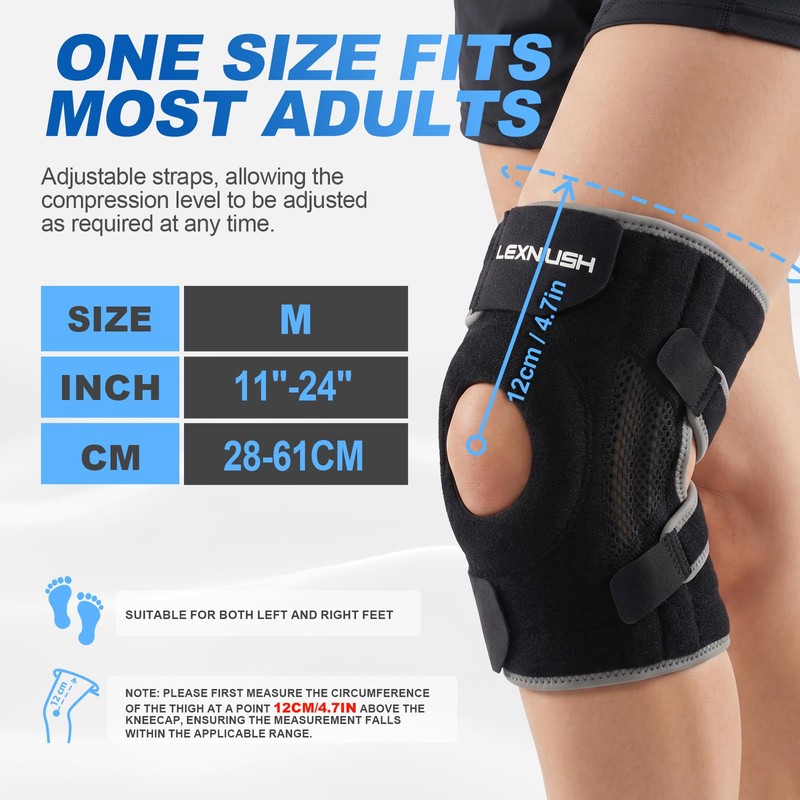 Knee Support Men/Women with Patella Gel Pads & Side Stabilisers,