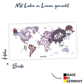 World Map Wall Sticker Set V248 | Hand-Drawn | Sticker Nursery | Wall Sticker Children's Room Map Map Country Map Countries Globe (Purple, 60 x 30 cm)