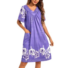 Ekouaer Womens House Dress Floral Print Moo Moos Nightgowns Moomoo Dresses Mumus with Pockets Lilac 3XL